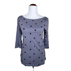 Old Navy Three Quarter Sleeve Polka Dot Sequin T Shirt Gray Blue Size Medium
